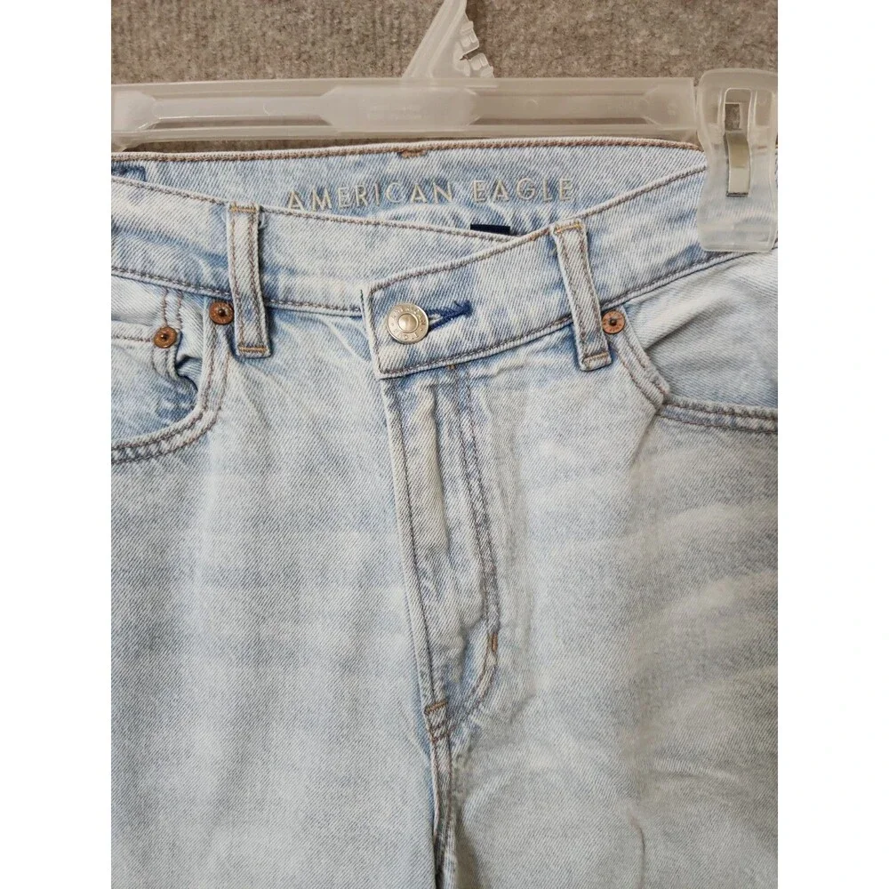 American Eagle Baggy Straight Jeans Womens 6 Long Blue Light Wash Strigid - Picture 5 of 11